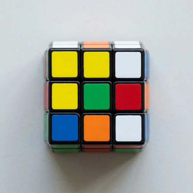 A Rubik's Cube mid-solve with one wrong turn causing a cascade of misplaced pieces