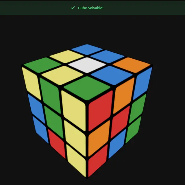 CubeUnstuck diagnostic screen showing a valid cube state