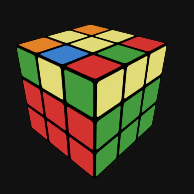 A Rubik's Cube with two layers solved and a messy last layer